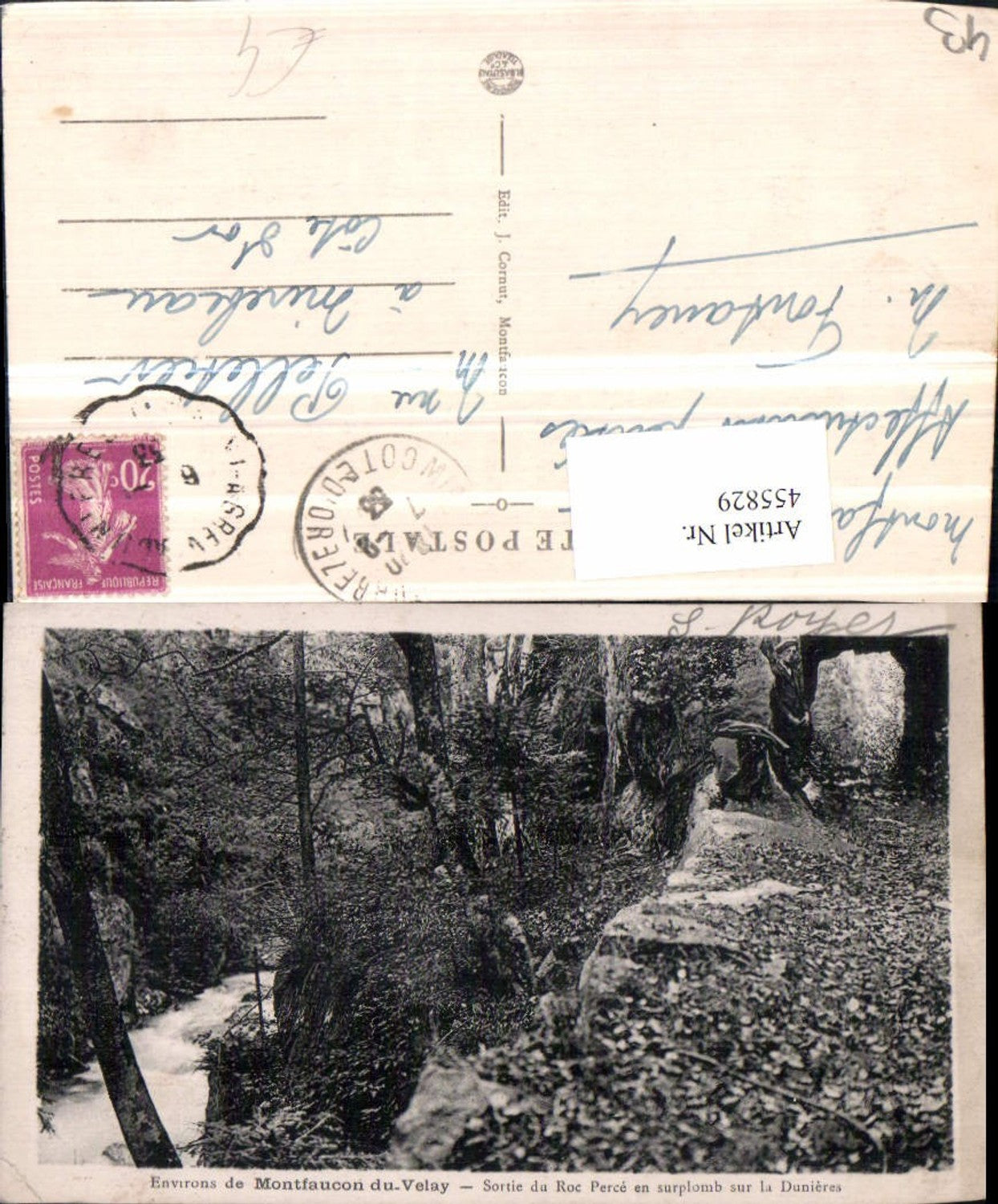 455829,Auvergne Haute-Loire Montfaucon du Vlay Roc Perce sur la Dunieres