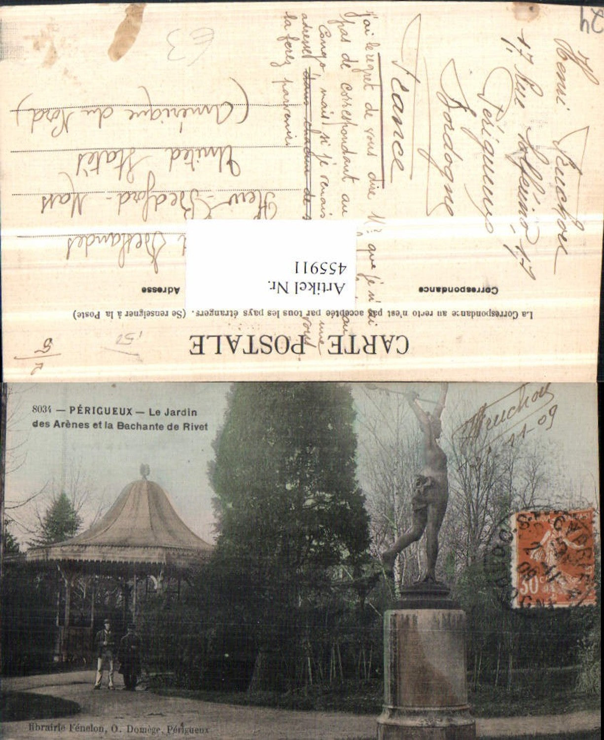 455911,Aquitanien Dordogne Perigueux Jardin Arenes Statue Pavillon