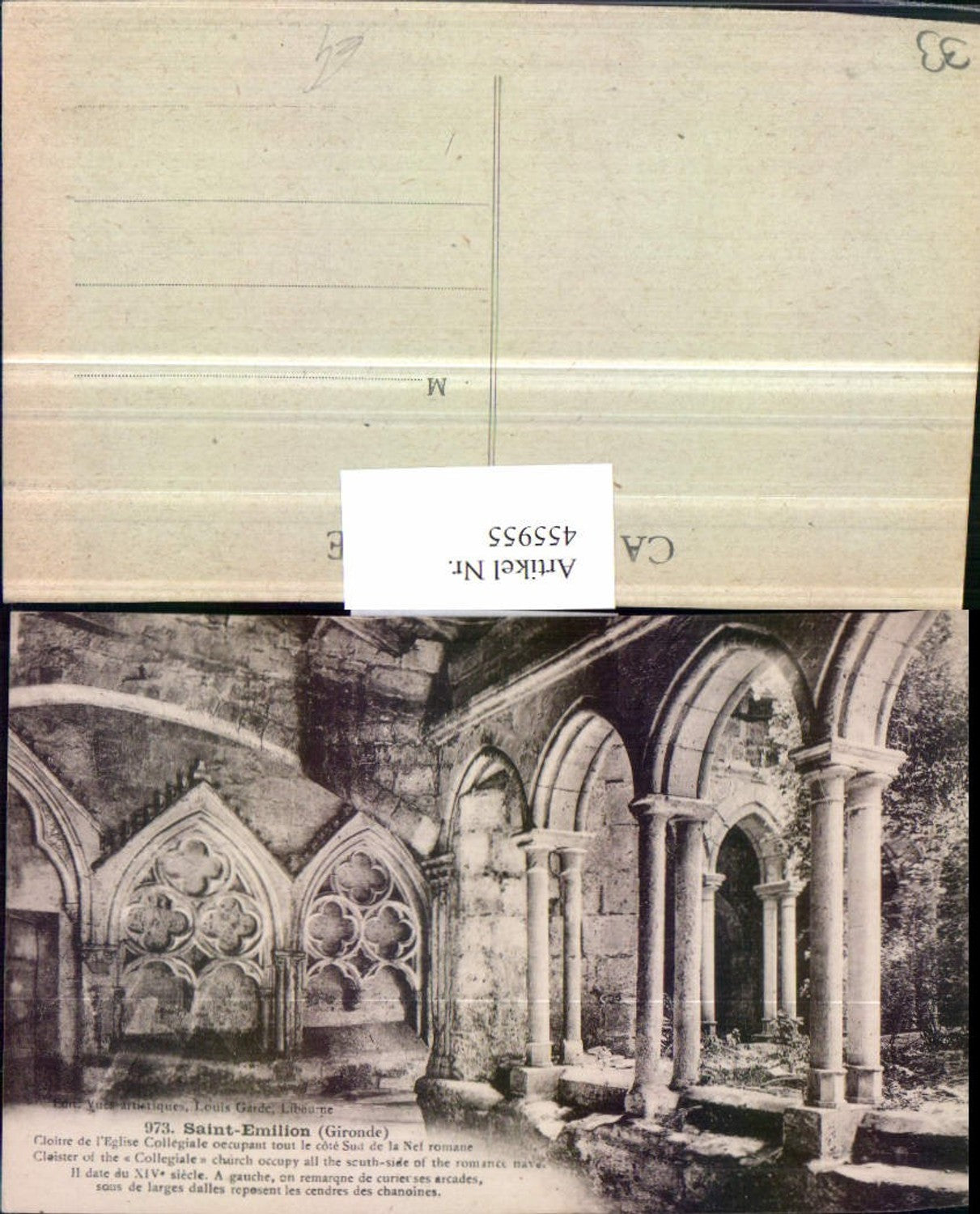 455955,Aquitanien Gironde Saint-Emilion Cloitre de Eglise Kloster Arkaden