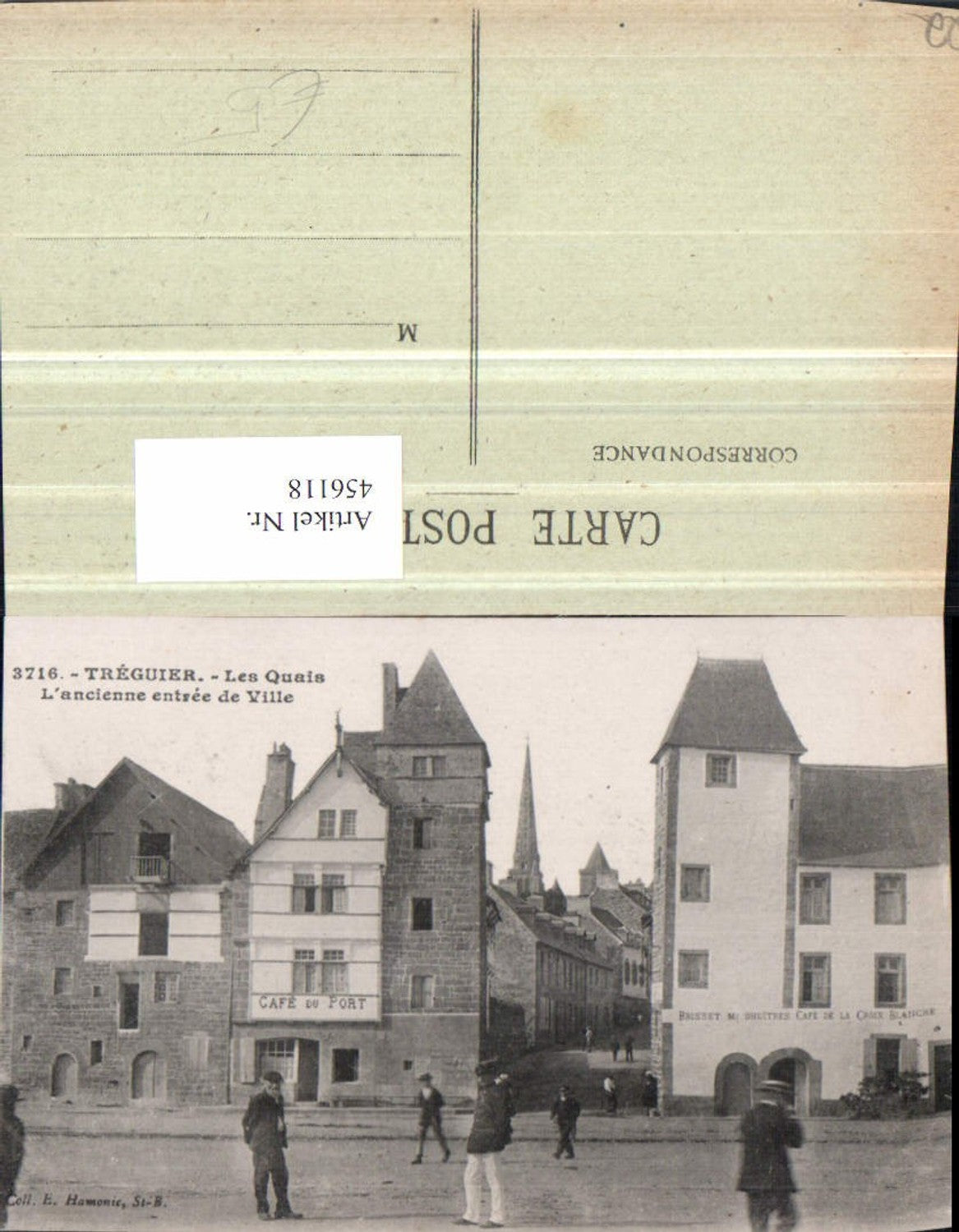 456118,Bretagne Cote-Amor Treguier Quais ancienne entree de Ville Cafe