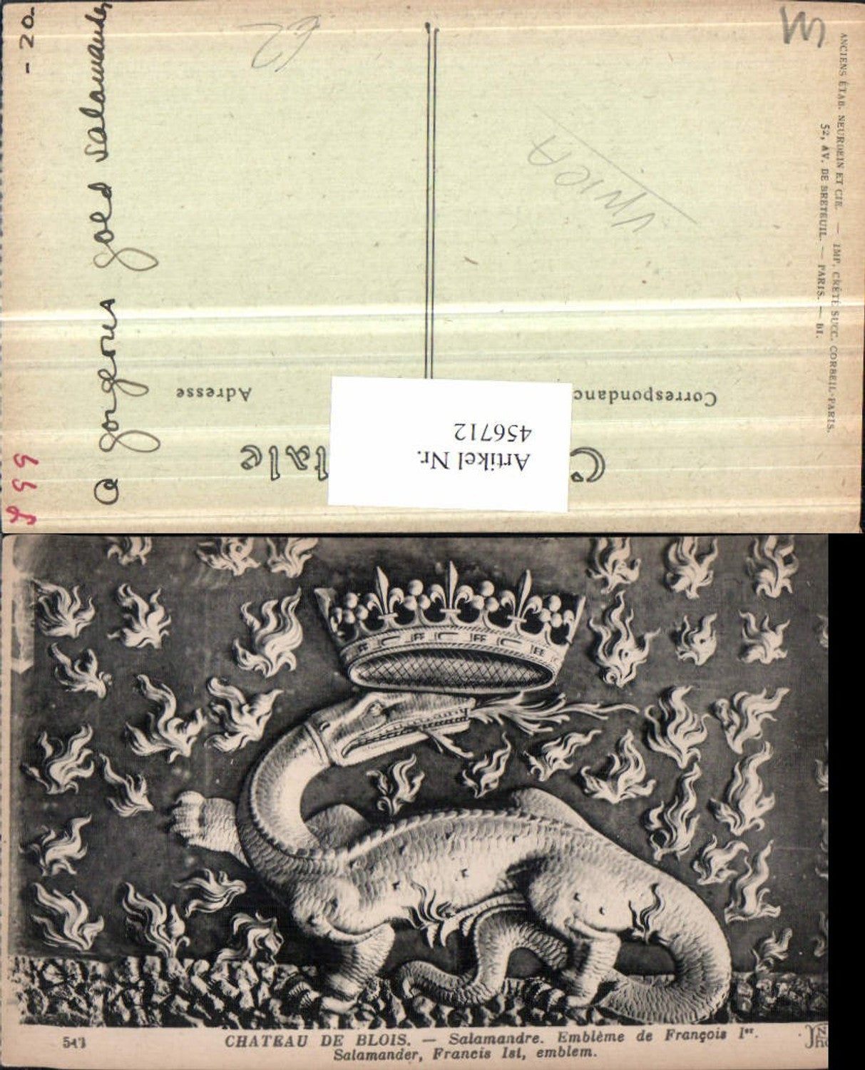 456712,Centre Loire-et-Cher Blois Chateau Salamandre Salamander Detail