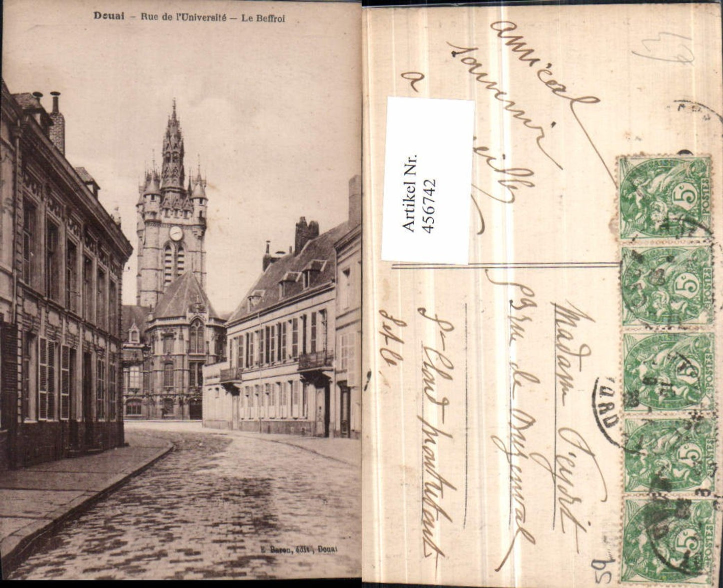 456742,Nord-Pas-de-Calais Nord Douai Rue de Universite Beffroi Straßenansicht