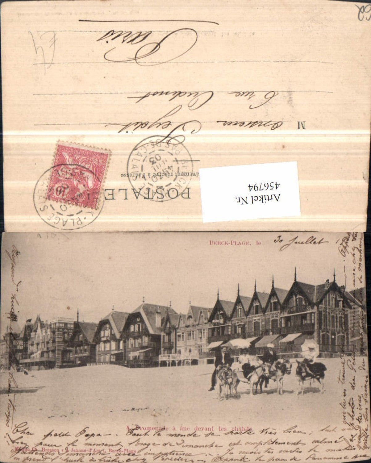 456794,Nord-Pas-de-Calais Pas-de-Calais Berck-Plage Promenade chalets Eseln