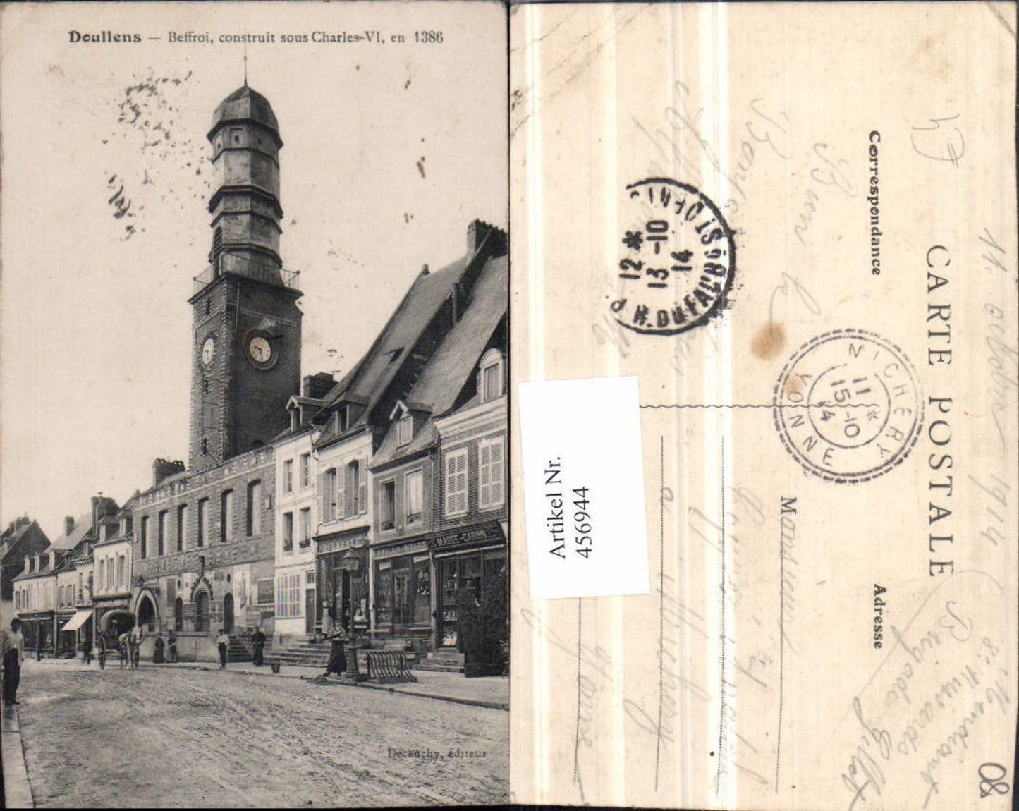 456944,Picardie Somme Doullens Beffroi Straßenansicht Turm