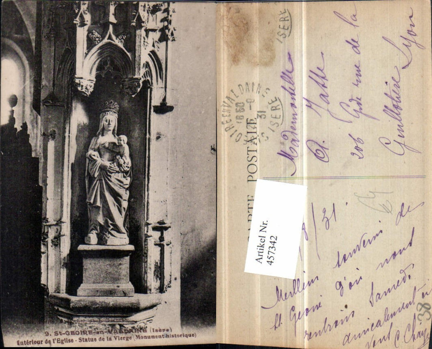 457342,Rhone-Alpes Isere St-Geoire-en-Valdaine Eglise Statue de la Vierge