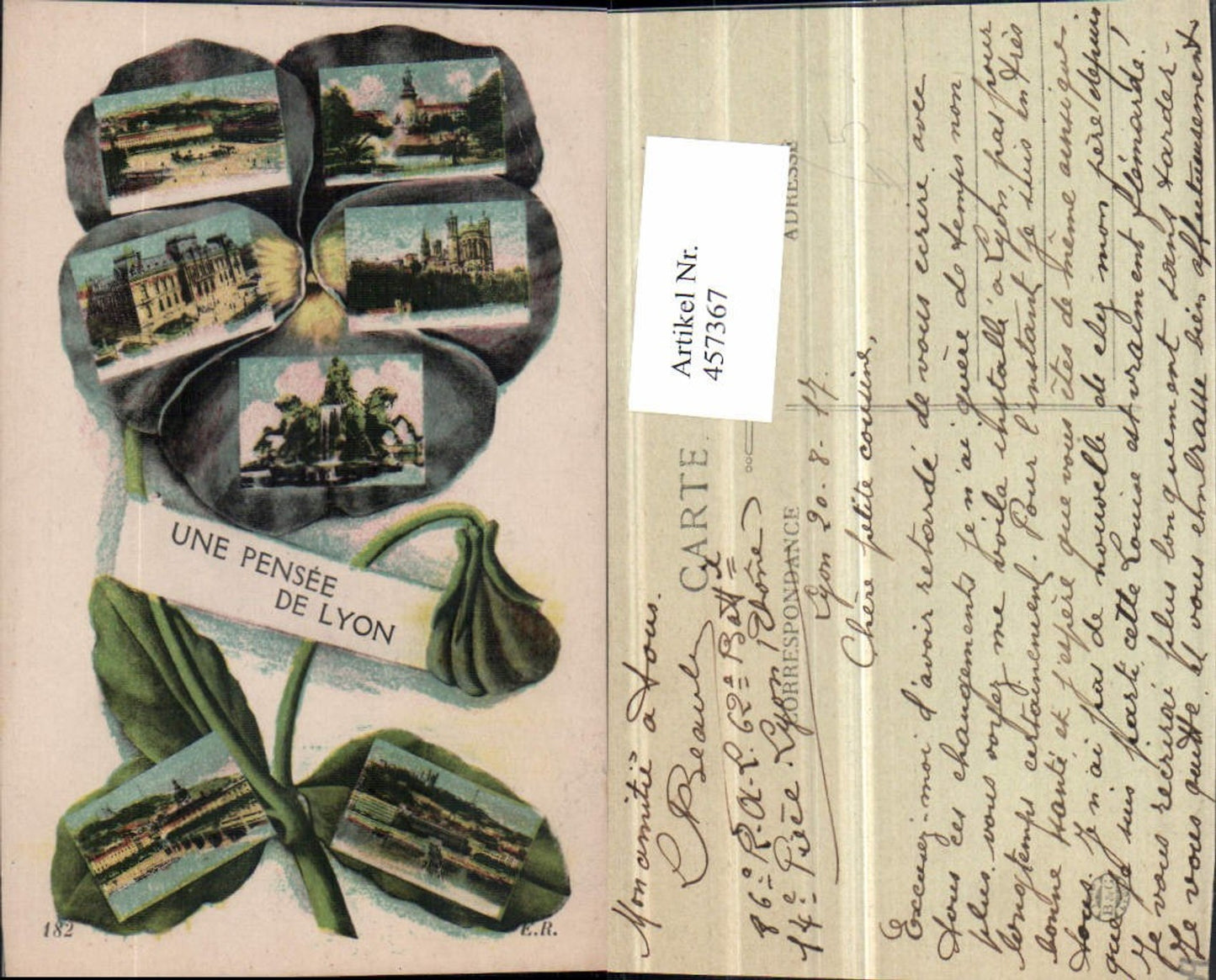 457367,Rhone-Alpes Rhone Lyon Totale Kirche Rathaus Mehrbildkarte Stiefmütterchen