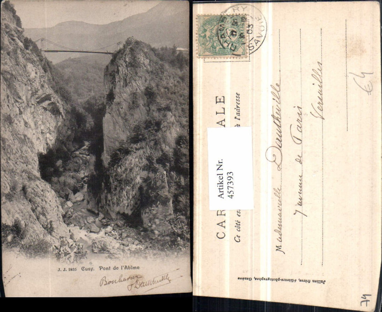 457393,Rhone-Alpes Haute-Savoie Cusy Pont de l'Abime Brücke Schlucht