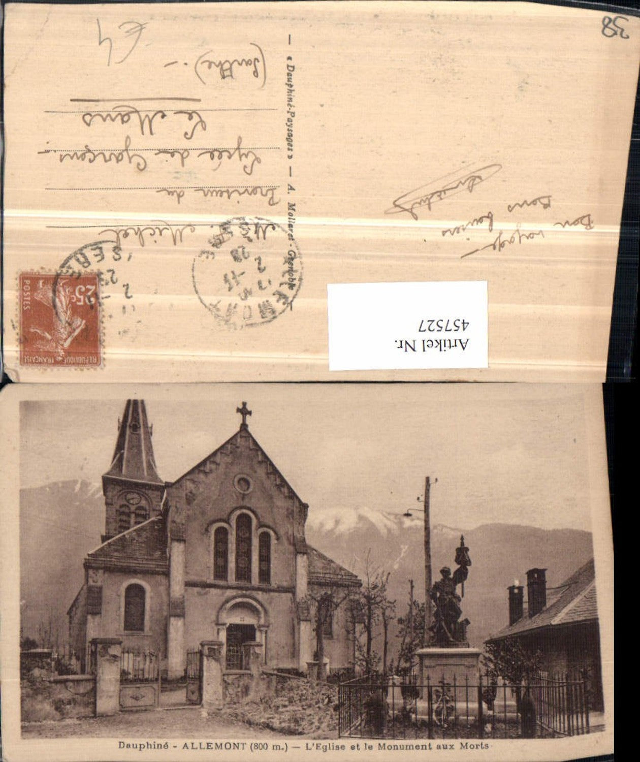 457527,Rhone-Alpes Isere Allemont Eglise et le Monument aux Morts Kirche