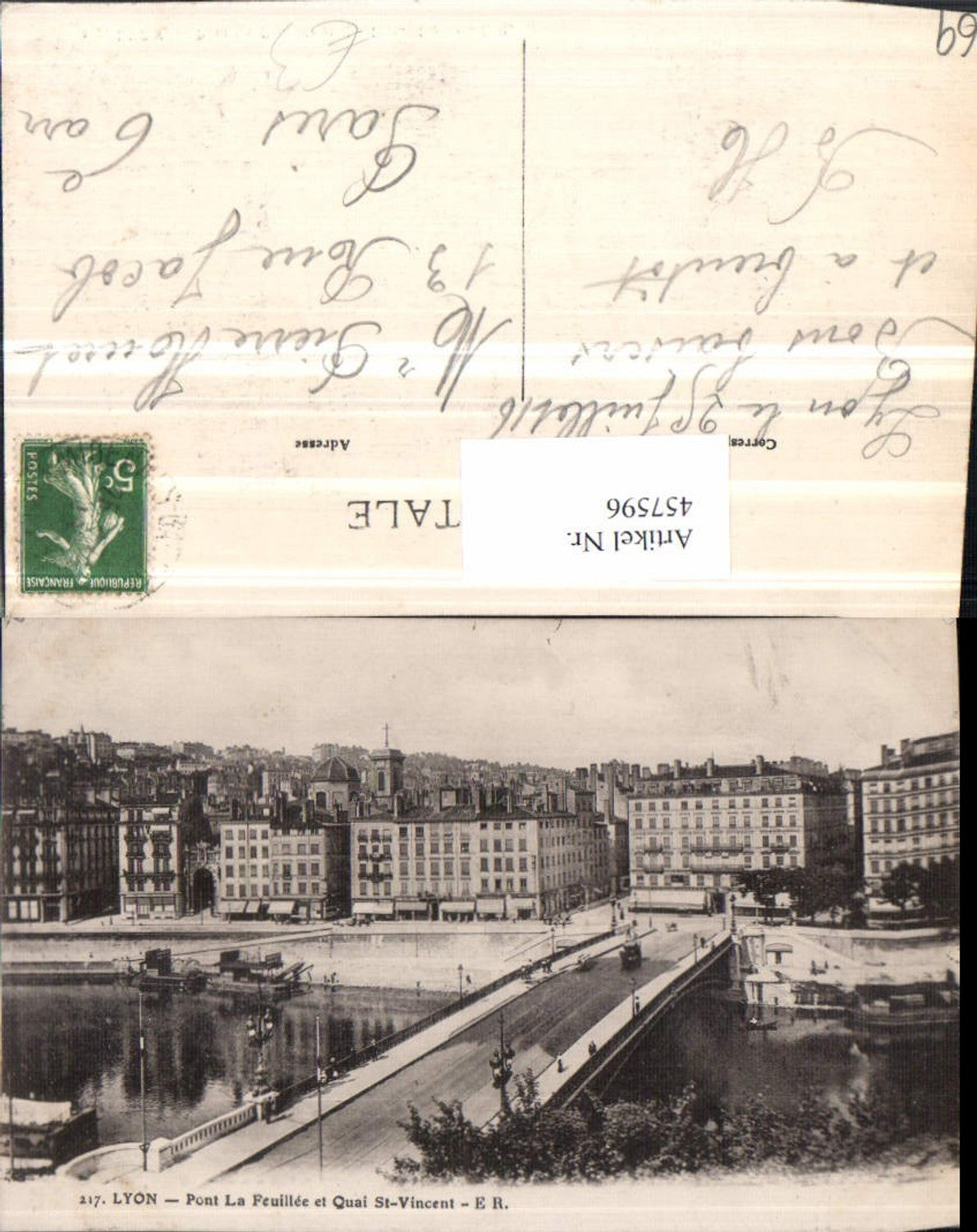 457596,Rhone-Alpes Rhone Lyon Pont Feuillee et Quai St-Vincent Brücke
