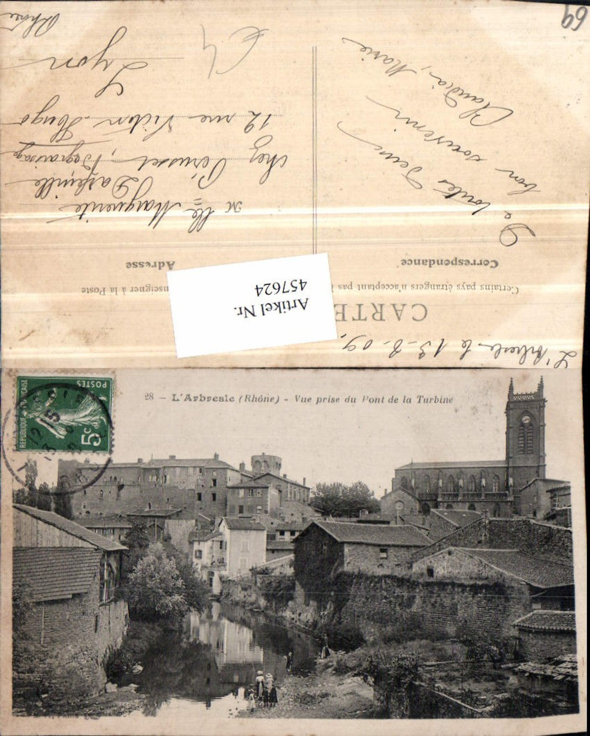 457624.Rhone-Alpes Rhone Arbresle Vue prise du Pont de la Turbine Kirche