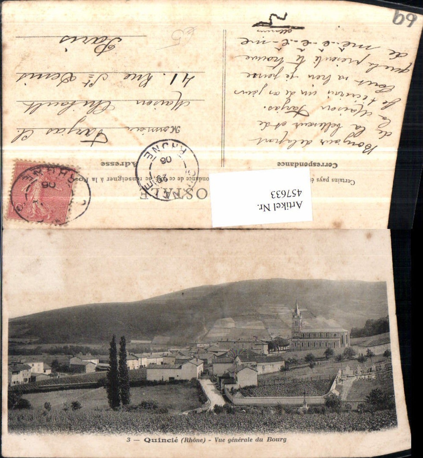 457633.Rhone-Alpes Rhone Quincie Vue generale du Bourg Totale