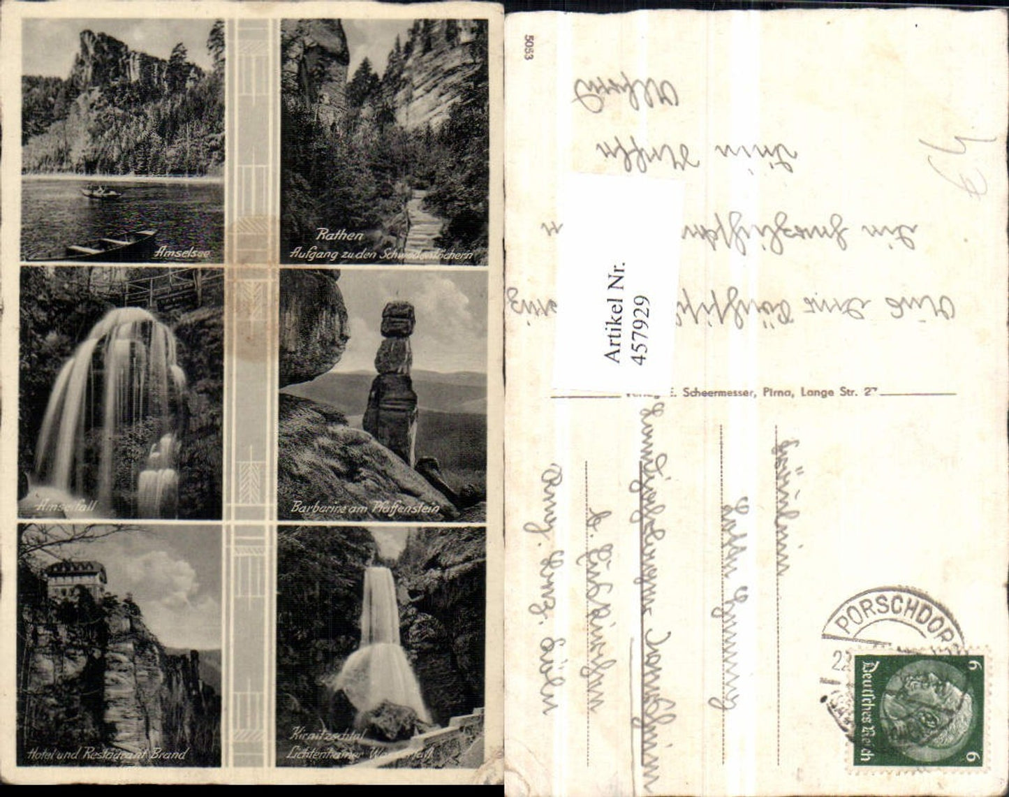 457929,Rathen Amselsee Wasserfall Barbarine Mehrbildkarte