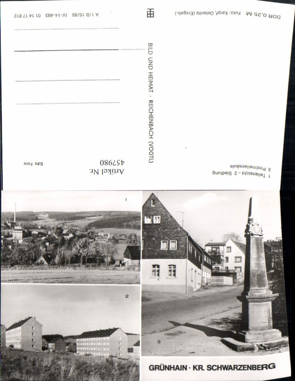457980,Grünhain Totale Siedlung Postmeilensäule Mehrbildkarte pub VEB
