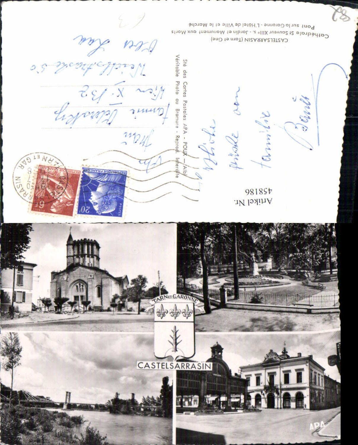 458186,Midi-Pyrenees Tarn-et-Garonne Castelsarrasin Kirche Rathaus Mehrbildkarte