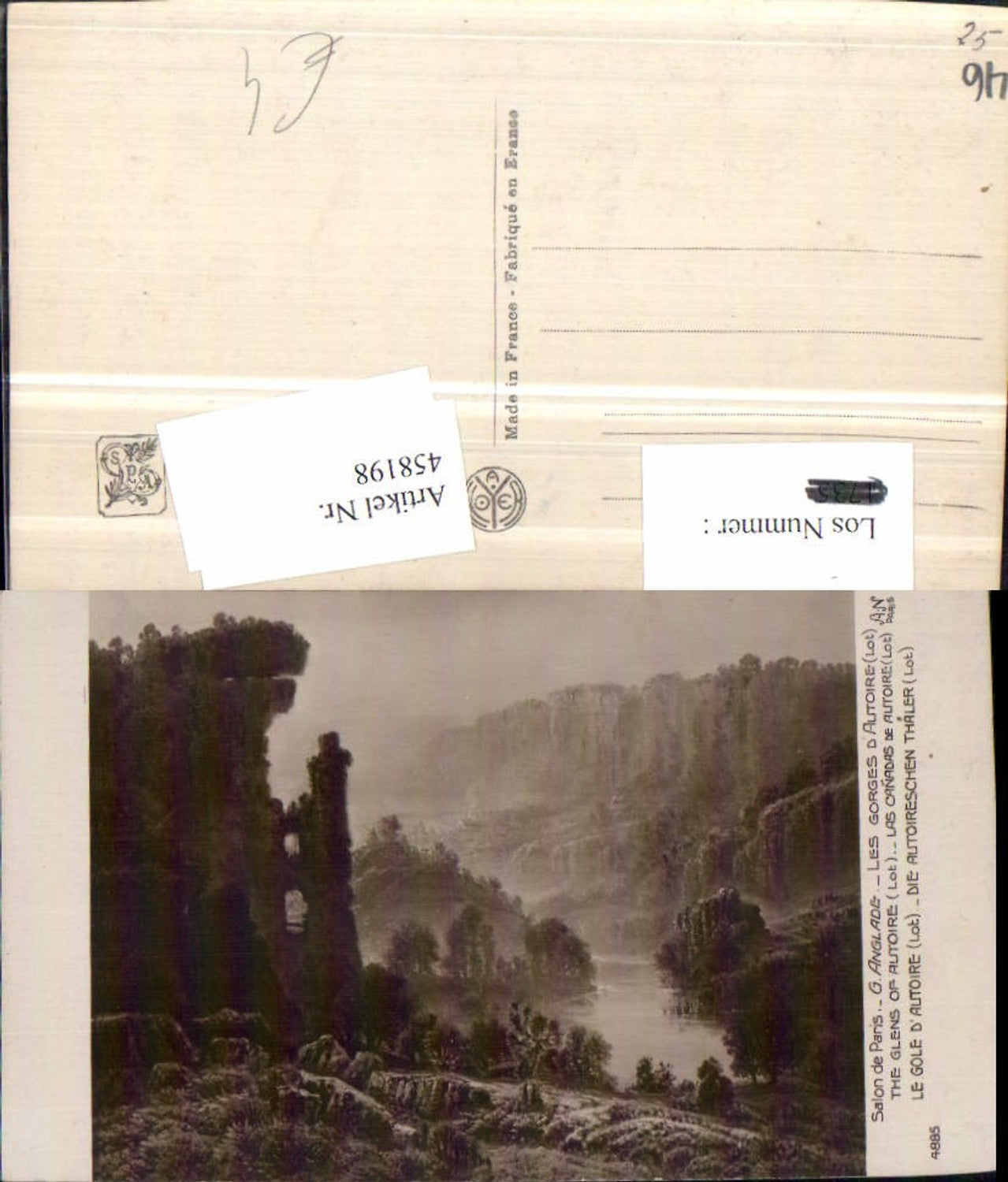 458198,Künstler AK G. Anglade Midi-Pyrenees Lot Gorges Autoire Landschaft