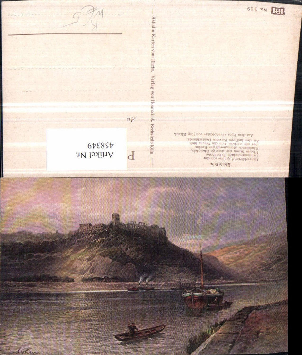 458349,Künstler AK N. Astudin Rheinfels Burg Ruine b. St. Goar