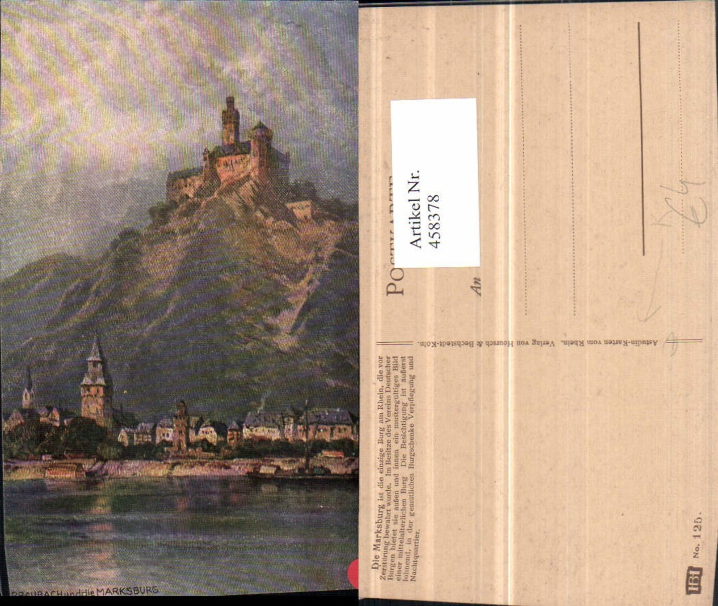 458378,Künstler AK N. Astudin Marksburg b. Braubach Teilansicht