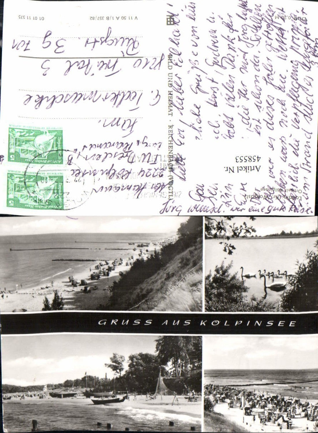 458553,Kölpinsee Strandleben Strand Schwäne Mehrbildkarte pub VEB
