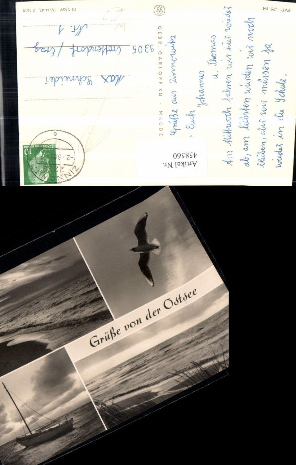 458560,Ostsee Zinnowitz Strand Boot Möwe Mehrbildkarte
