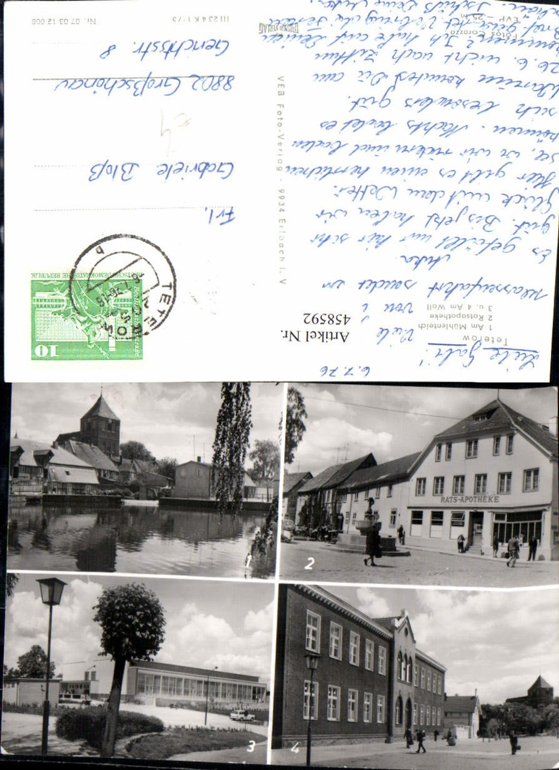 458592,Teterow Mühlenteich Ratsapotheke Mehrbildkarte