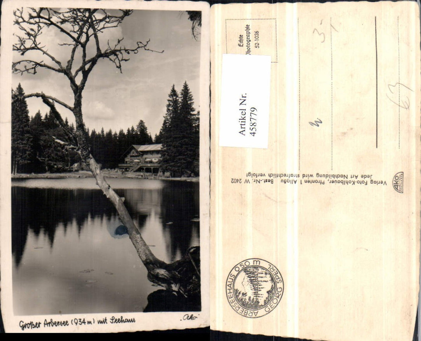 458779,Großer Arbersee See m. Seehaus b. Bayerisch Eisenstein