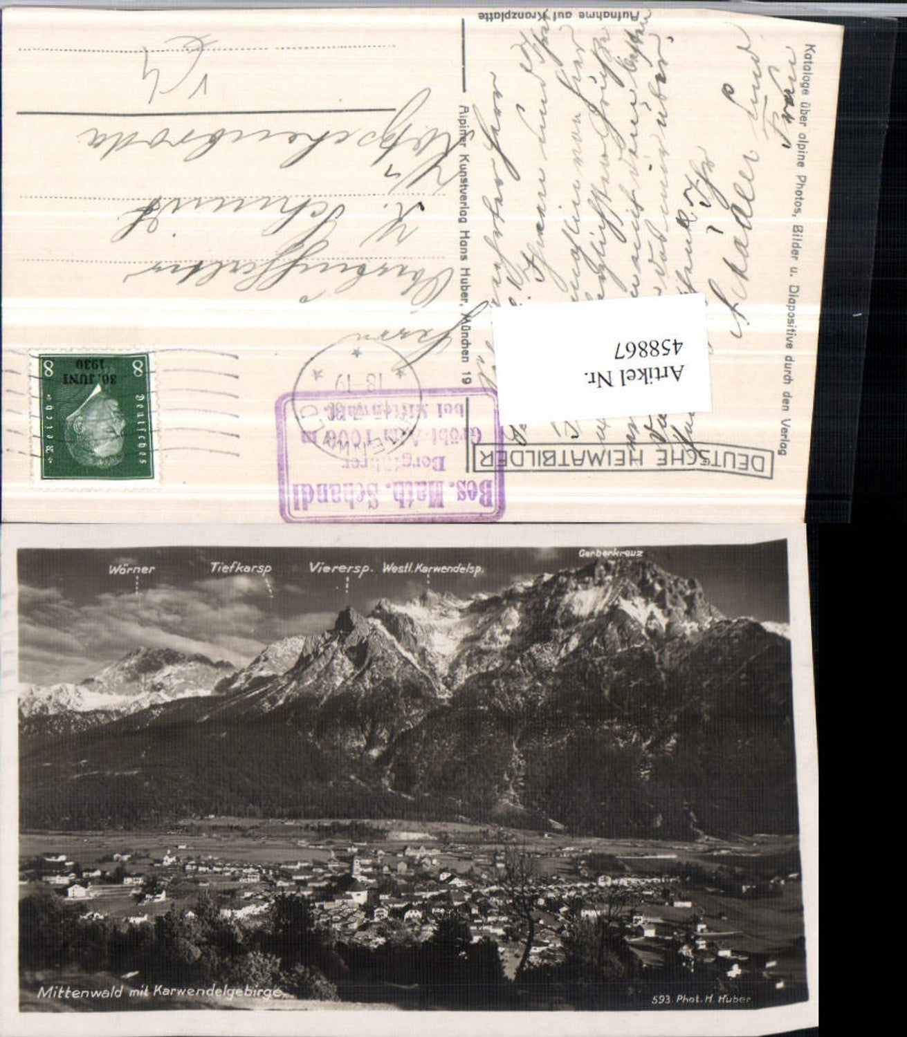 458867,Mittenwald Totale m. Karwendel Bergkulisse pub H. Huber 593
