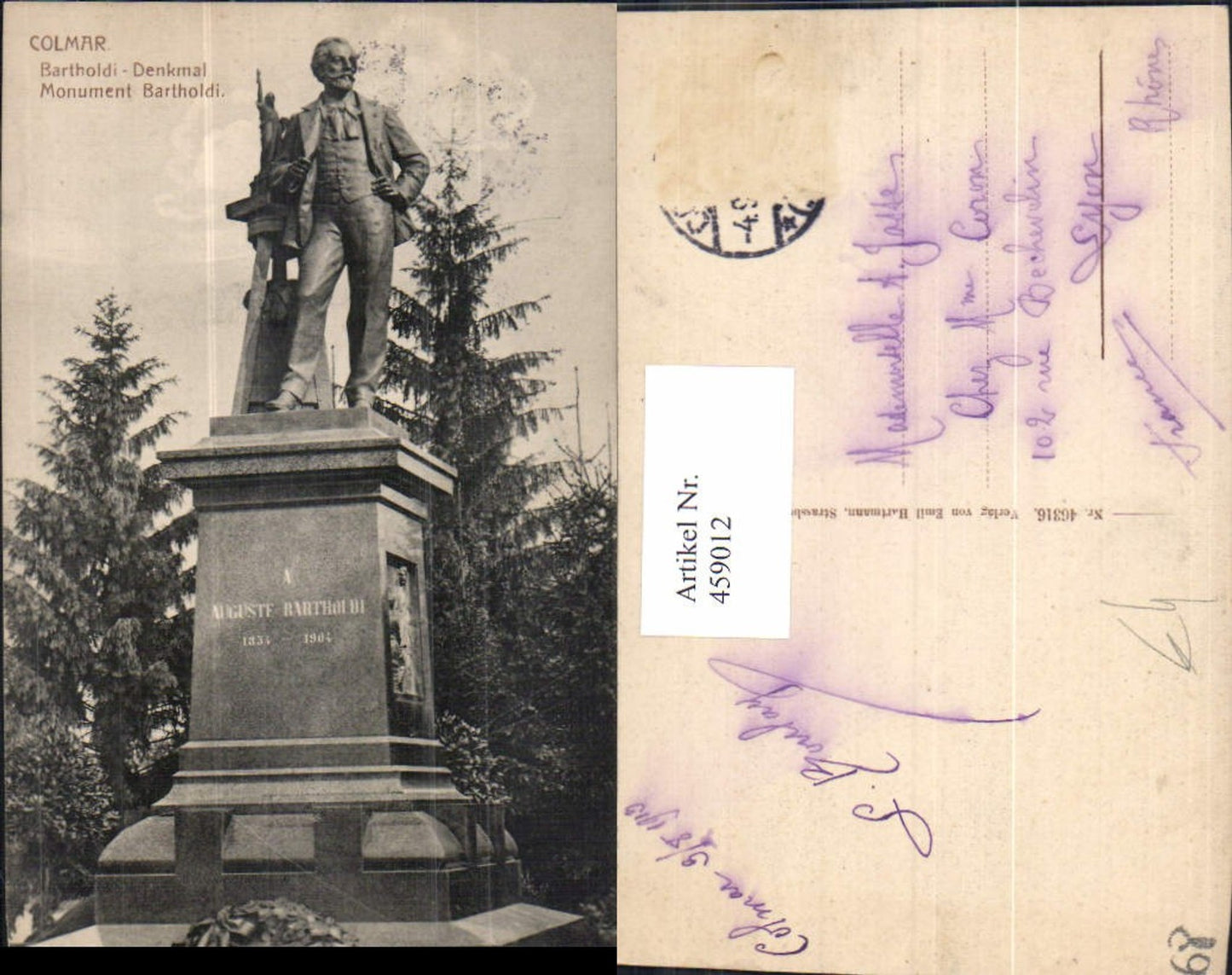 459012,Elsass Haut-Rhin Colmar Bartholdi Denkmal Monument Bartholdi
