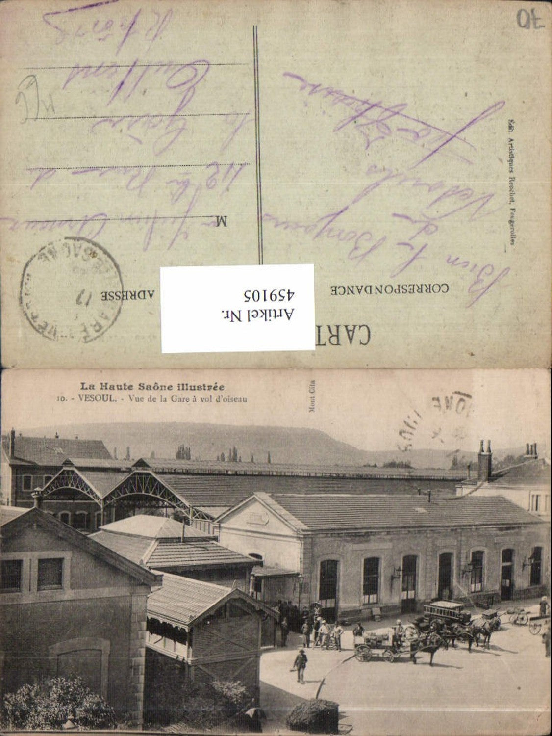 459105,Franche-Comte Haute-Saone Vesoul Vue de la Gare a vol d oiseau Bahnhof Kutsche