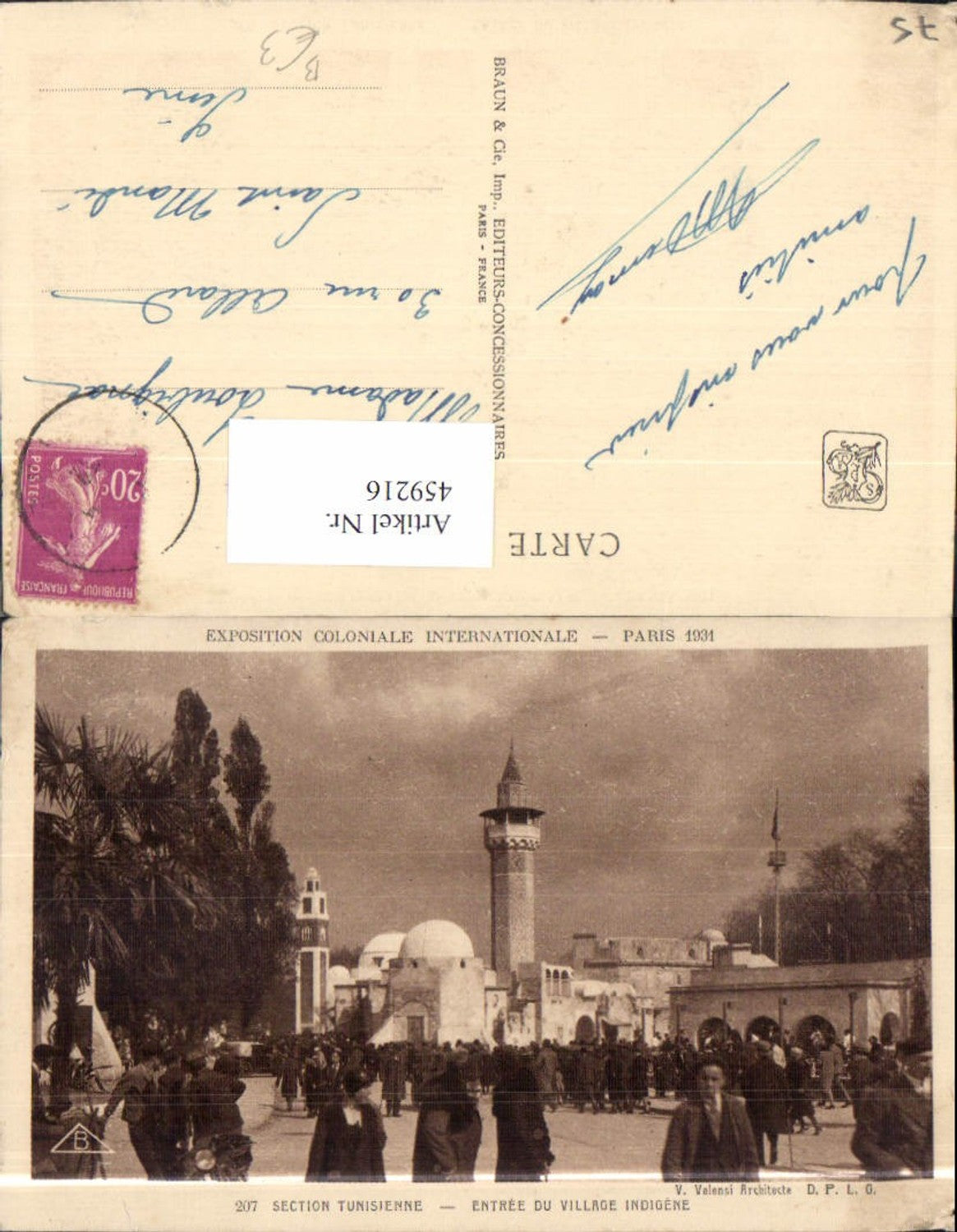 459216,Ile-de France Paris Section Tunisienne Entree du Village Indigene Weltausstellung 1931