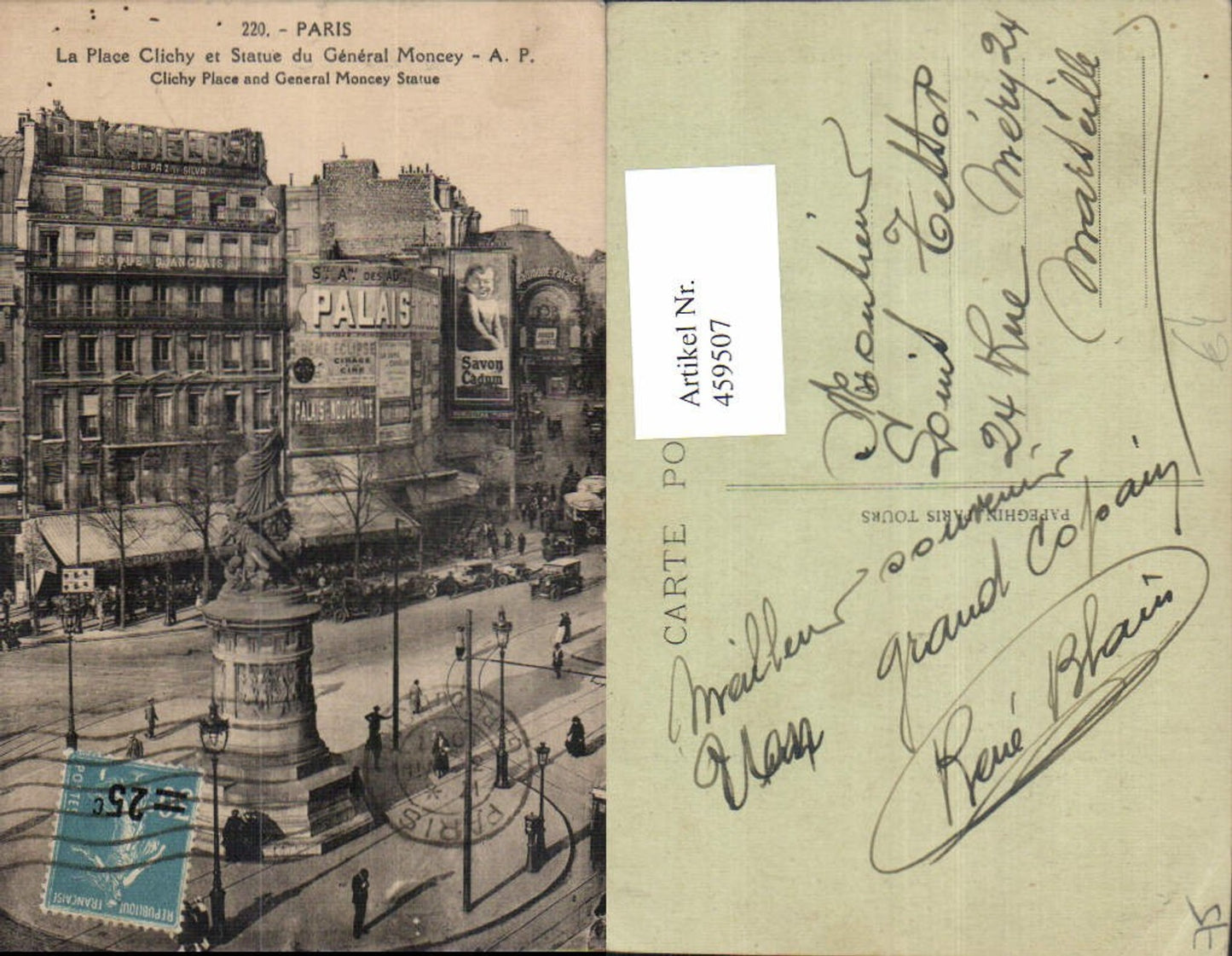 459507,Ile-de-France Paris La Place Clichy et Statue du General Moncey Statue