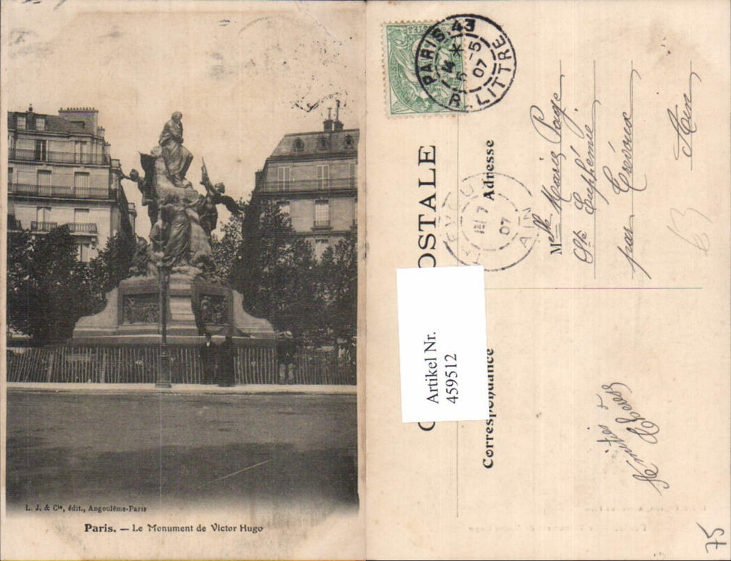 459512,Ile-de-France Paris Le Monument de Victor Hugo Statue Monument