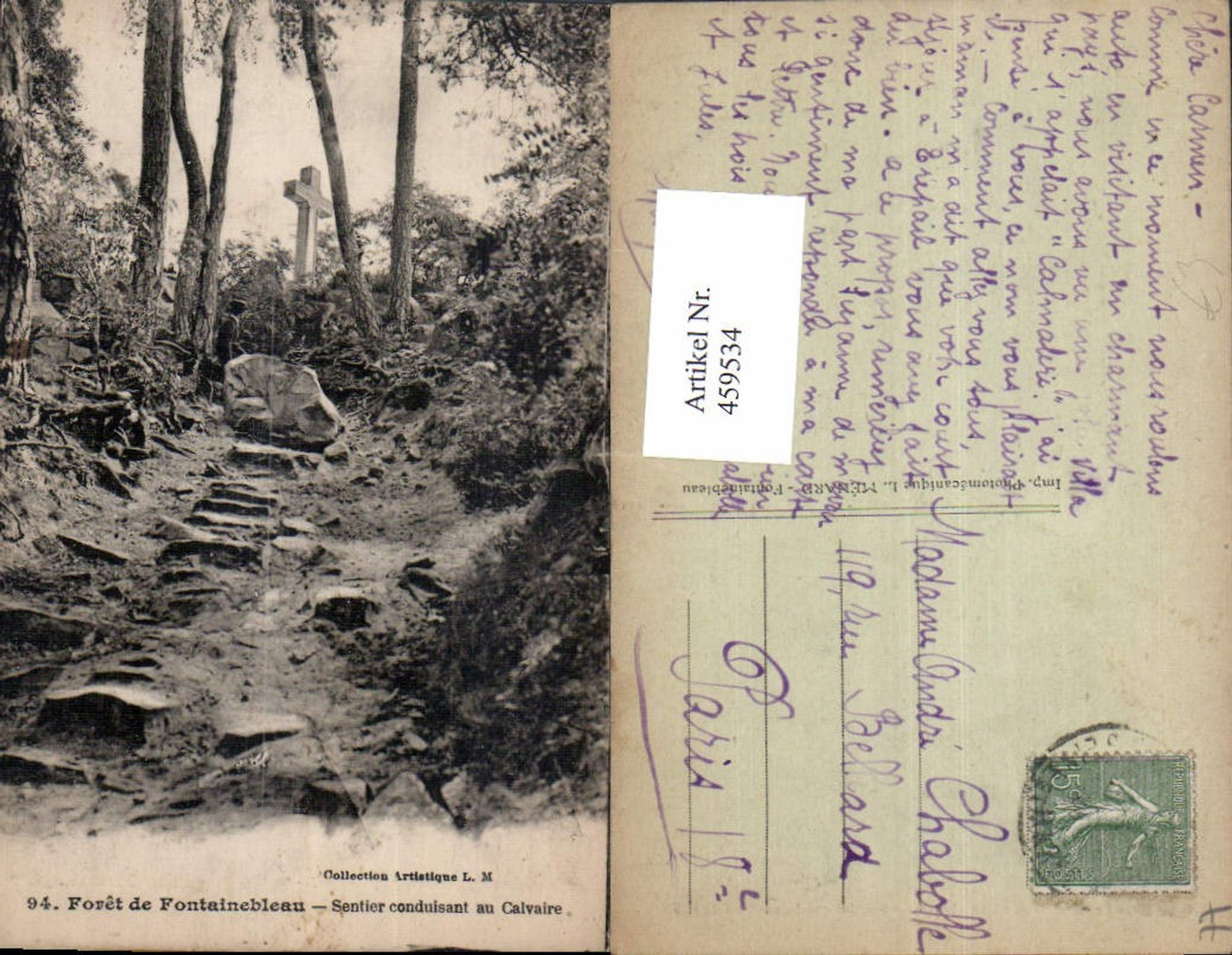 459534,Ile-de-France Seine-et-Marne Foret de Fontainebleau Sentier conduisant au Calvaire Kreuz Wald