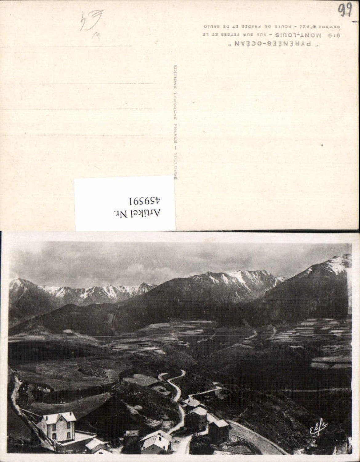 459591,Languedoc-Roussillon Pyrenees-Orientales Mont-Louis Vue sur Fetges et le Cambre d Aze