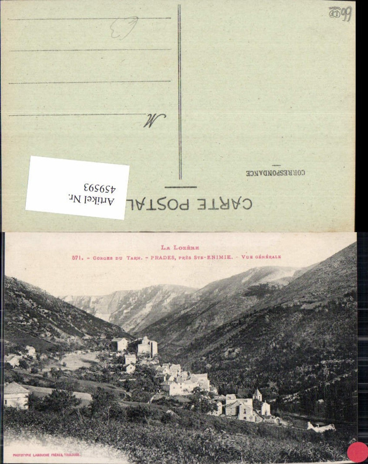 459593,Languedoc-Roussillon Pyrenees-Orientales Gorges du Tarn Prades Ste Enimie Vue generale