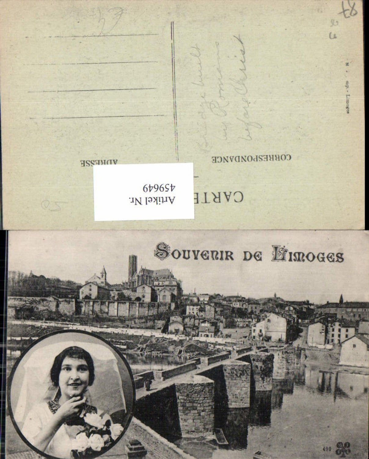 459649,Limousin Haute-Vienne Souvenir de Limoges Frau Tracht Brücke