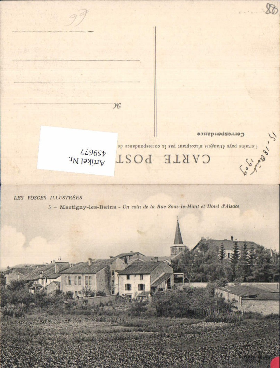 459677,Lothringen Vosges Martigny-les-Bains Un coin de la Rue Sous-le-Mont et Hotel d Alsace