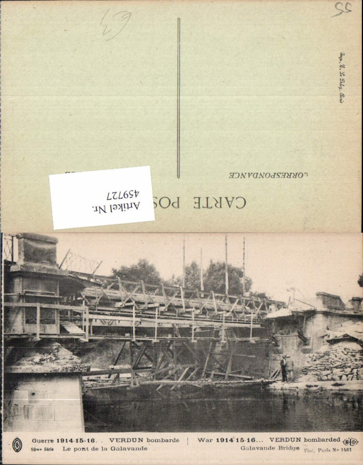459727,Lothringen Meuse Verdun Le pont de la Galavande Bombarded Zerstörte Brücke