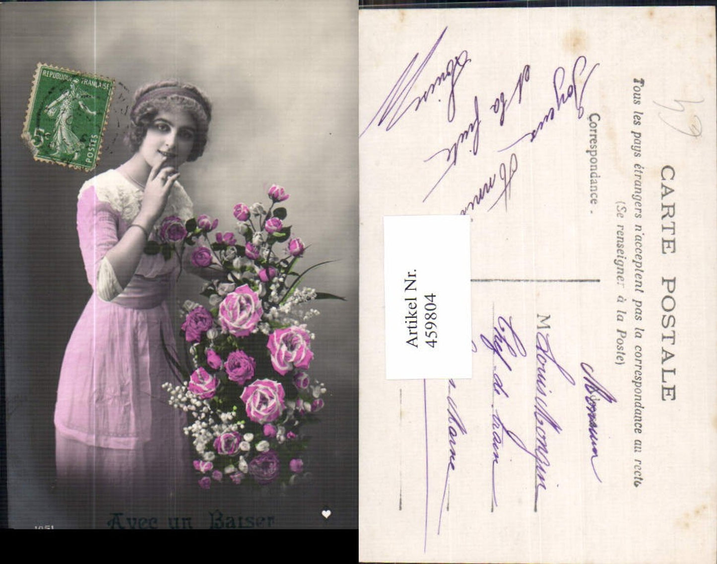 459804, Woman Hairband Flowers Edwardian Girl Fashion Beauty Woman Photo Postcard