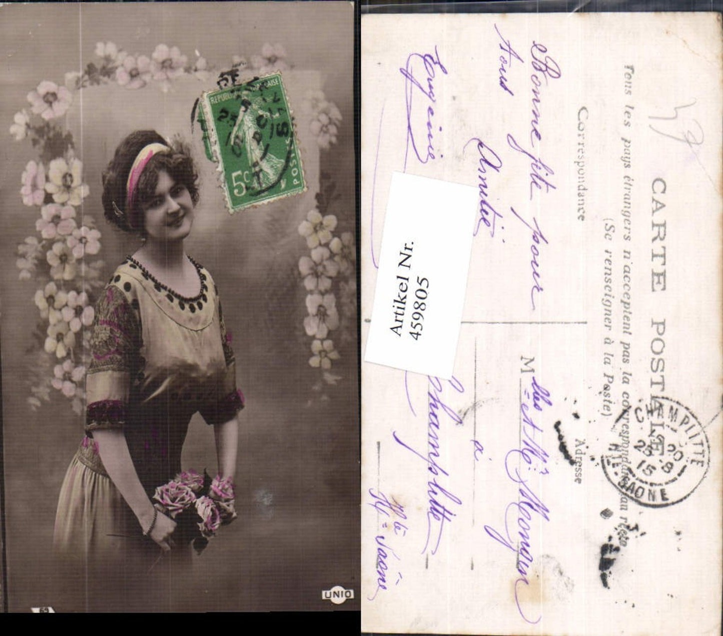 459805,Frau Haarband Rosen Blumen Edwardian Girl Beauty Woman Photo Postcard