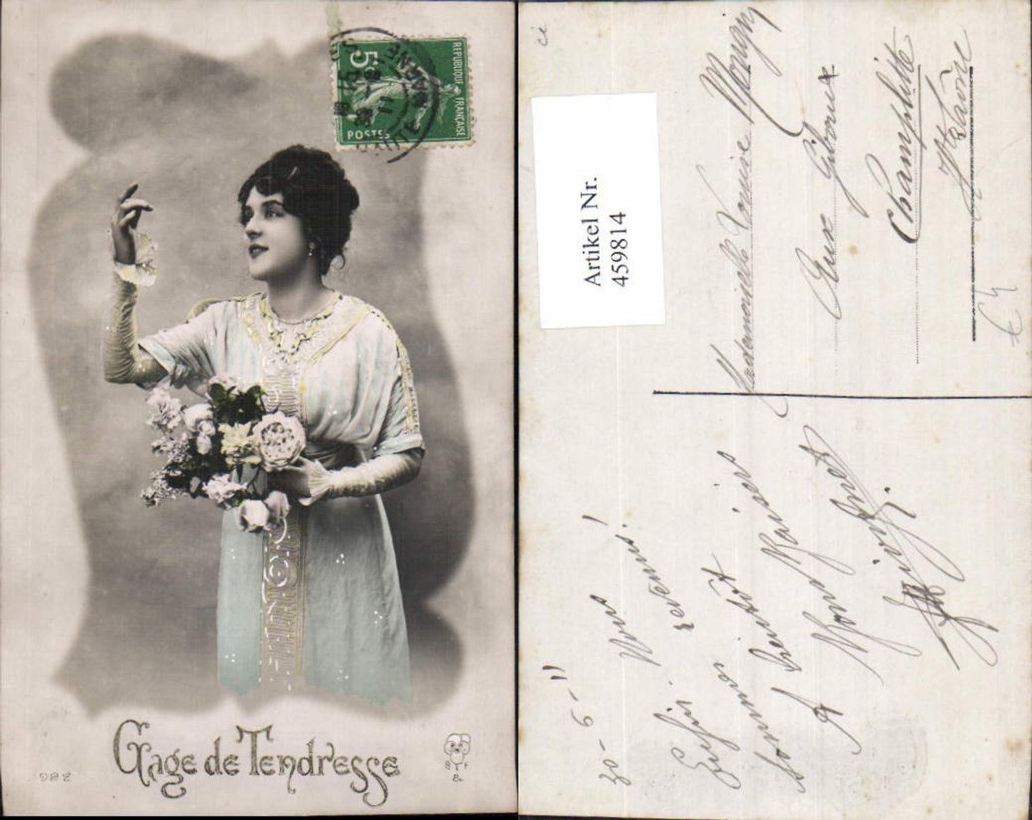 459814,Frau Blumenstrauß Edwardian Girl Fashion Mode Photo Postcard