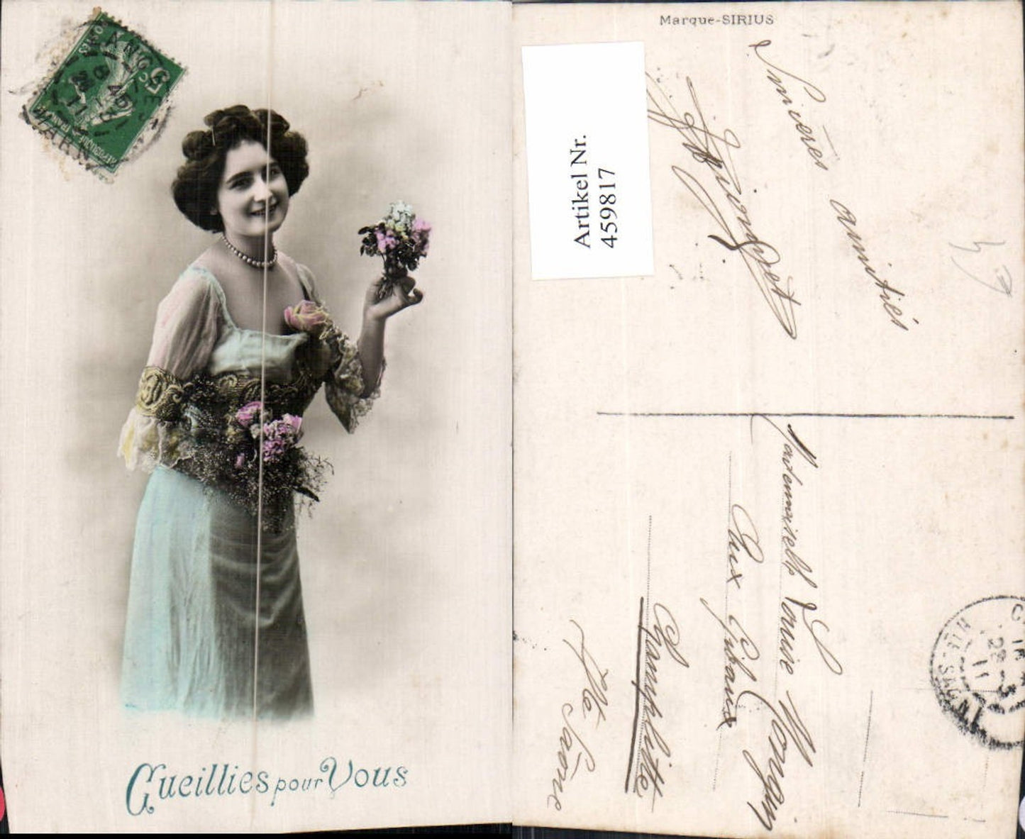 459817,Frau Blumen Perlenkette Edwardian Girl Fashion Mode Photo Postcard