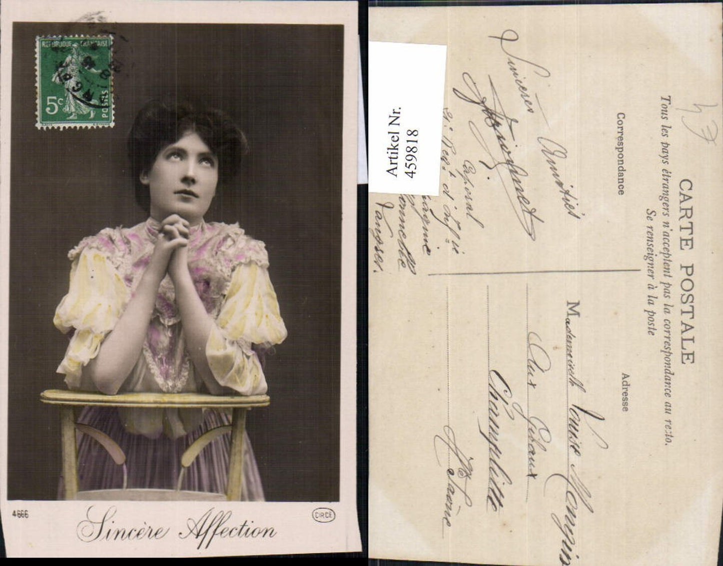 459818,Frau Betende Hände Edwardian Girl Fashion Mode Photo Postcard