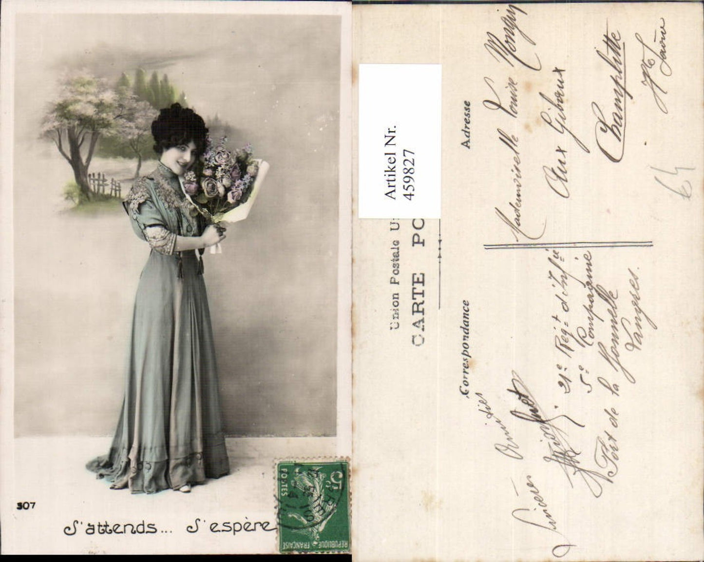 459827,Frau Blumenstrauß Edwardian Girl Fashion Mode Photo Postcard