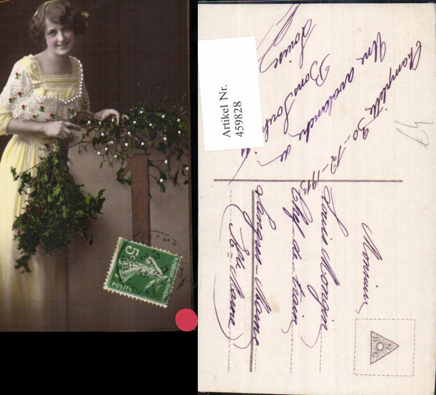 459828,Frau Misteln Stechpalmenzweig Edwardian Girl Fashion Mode Photo Postcard
