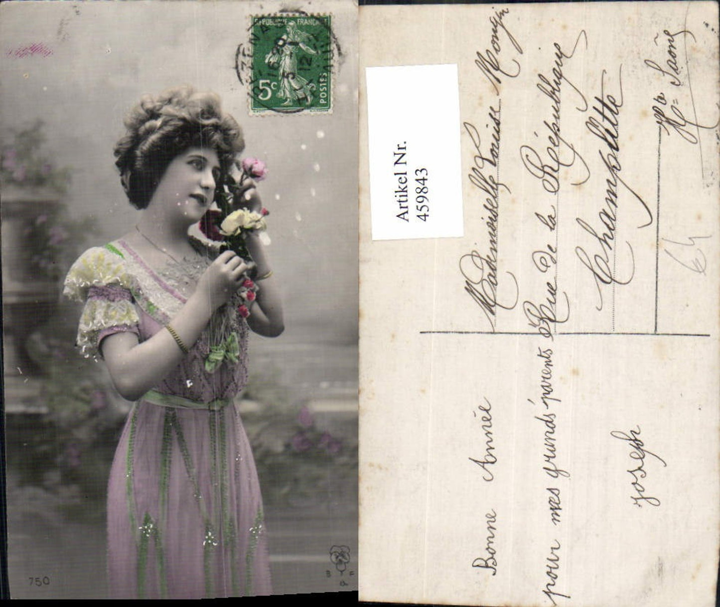 459843,Frau Blumen Edwardian Girl Fashion Mode Photo Postcard