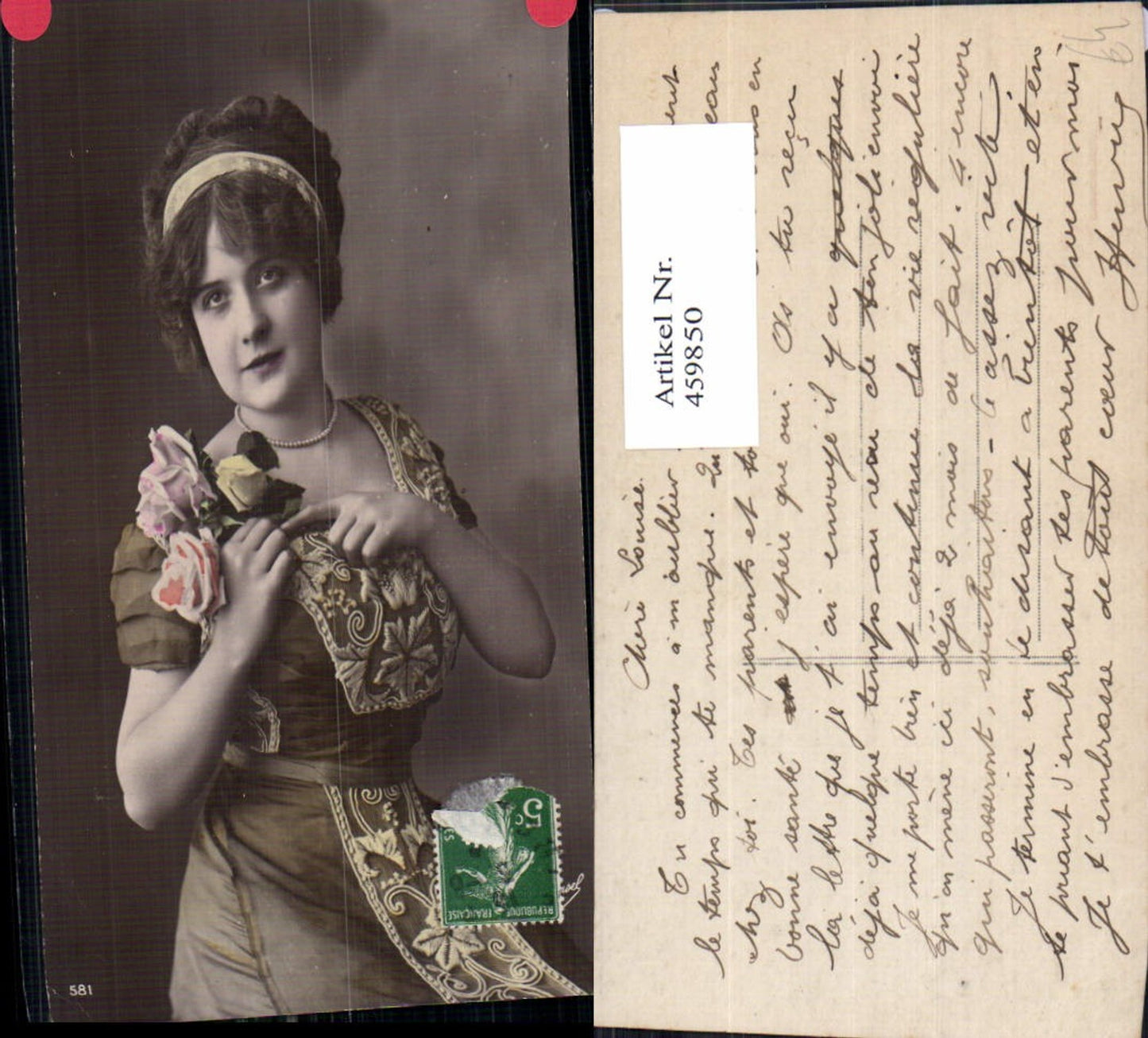 459850,Frau Haarband Perlenkette Edwardian Girl Fashion Mode Photo Postcard