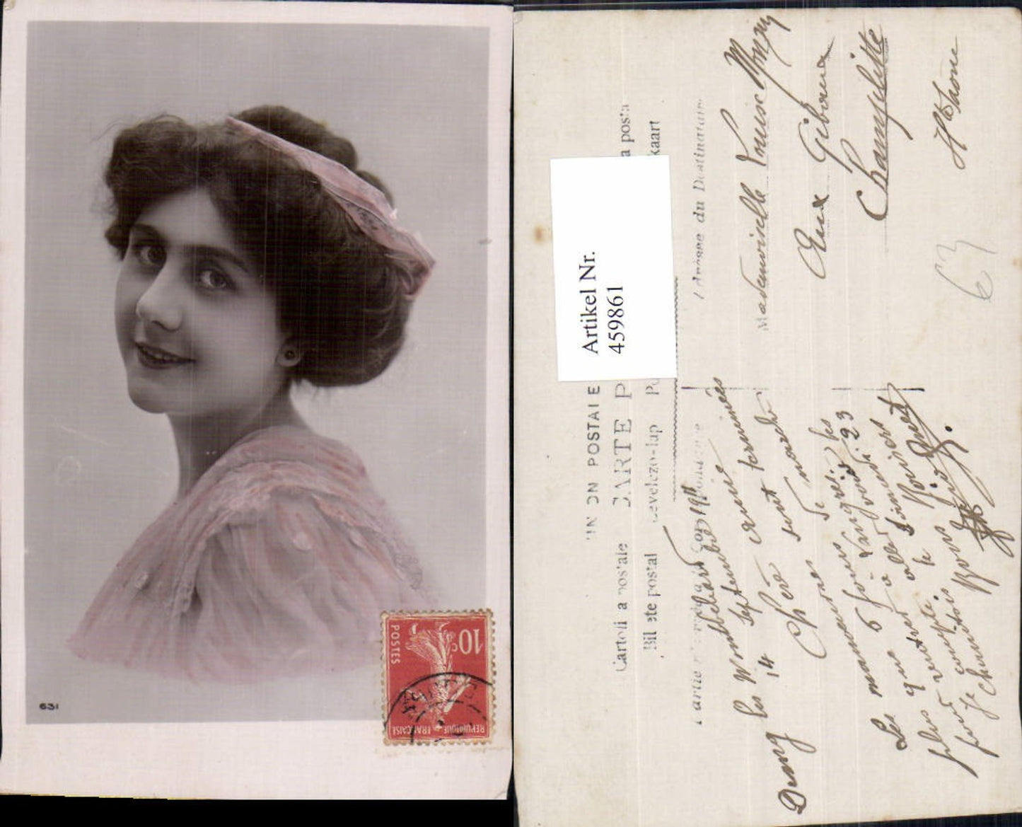 459861, Woman's Hairband Edwardian Girl Fashion Photo Postcard