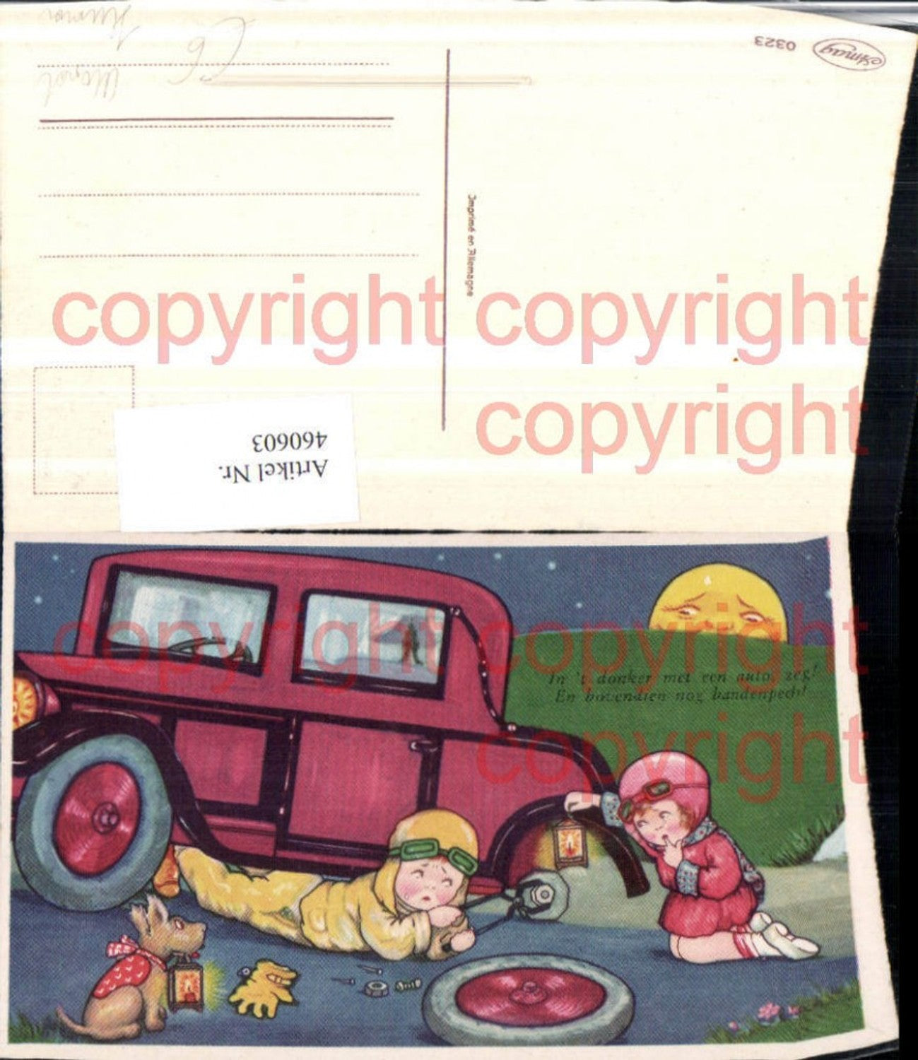 460603,Künstler AK Kinder Auto Reifen Hund Mondgesicht Humor