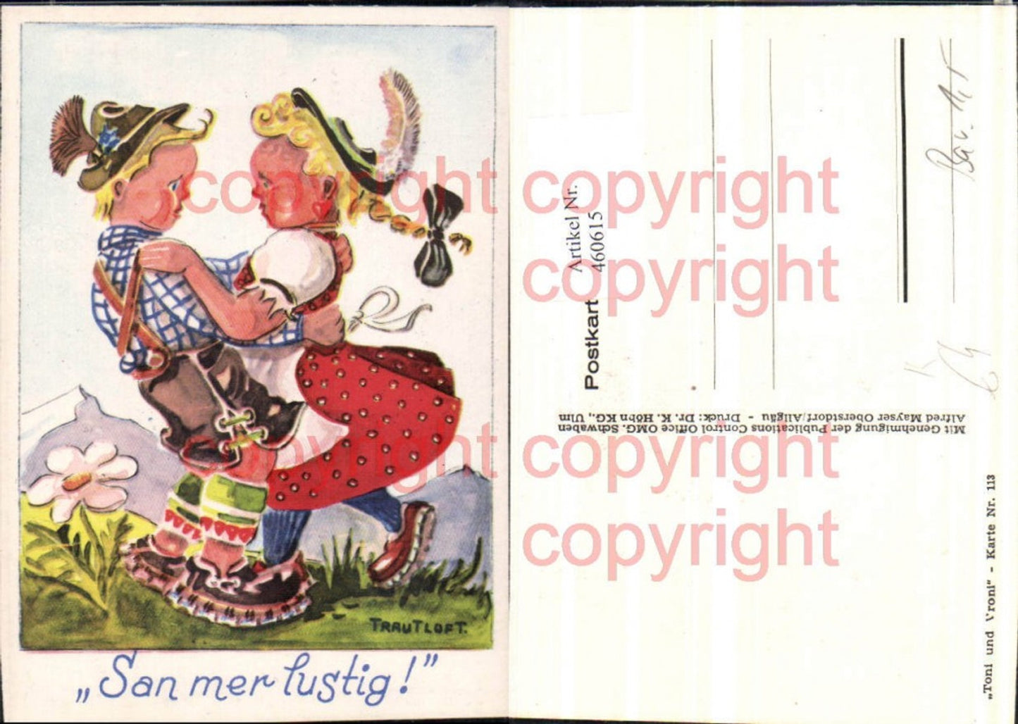 460615,Künstler AK Trautloft 113 Kinder Tracht Tanz Humor