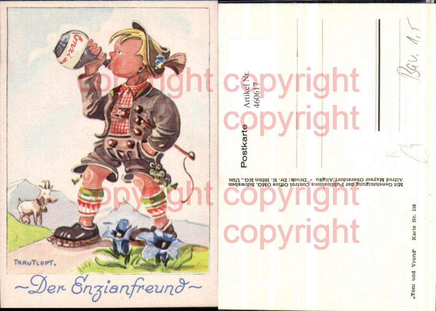 460617,Künstler AK Trautloft 116 Enzianfreund Tracht Humor